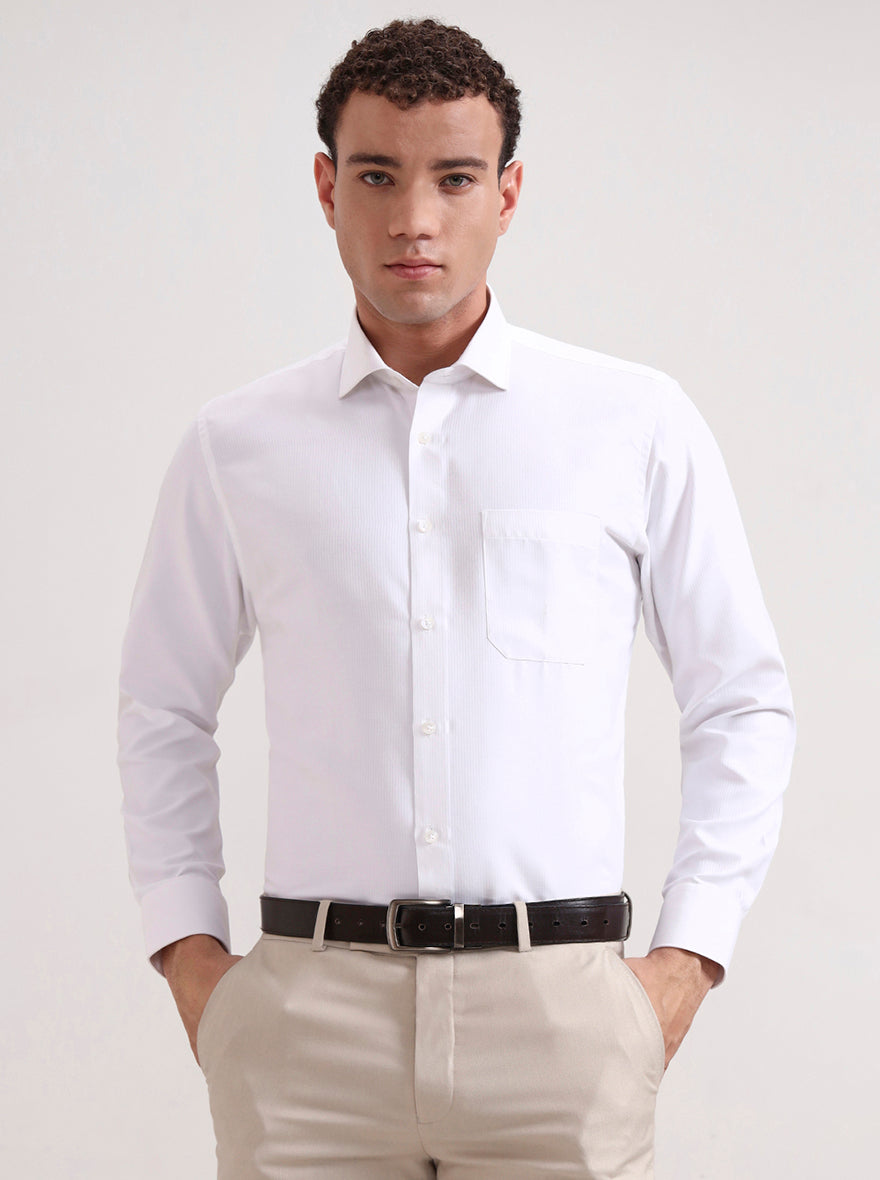 White Striped Regular Fit Formal Shirt | Greenfibre