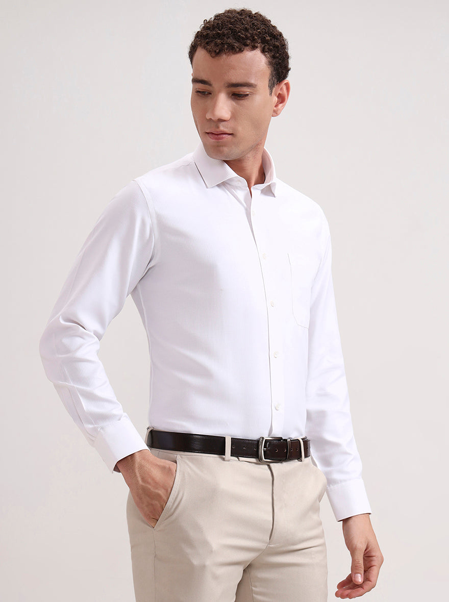White Striped Regular Fit Formal Shirt | Greenfibre