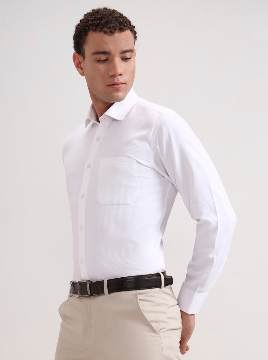 White Striped Regular Fit Formal Shirt | Greenfibre