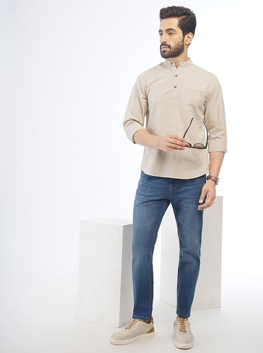 Khaki Solid Slim Fit Casual Shirt | Greenfibre