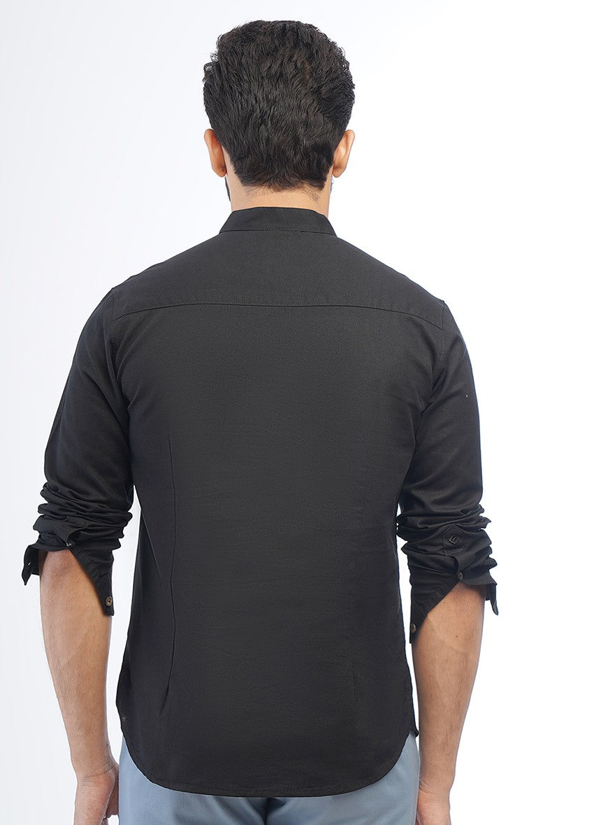 Black Solid Slim Fit Casual Shirt | Greenfibre