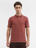 Rust & White Striped Slim Fit Polo T-Shirt | Greenfibre