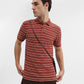 Rust & White Striped Slim Fit Polo T-Shirt | Greenfibre