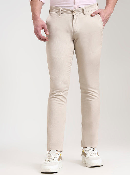 Light Khaki Printed Super Slim Fit Casual Trouser | Greenfibre