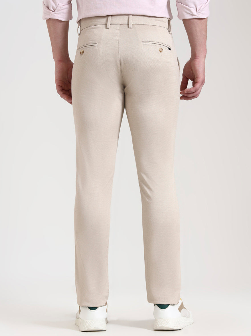 Light Khaki Printed Super Slim Fit Casual Trouser | Greenfibre