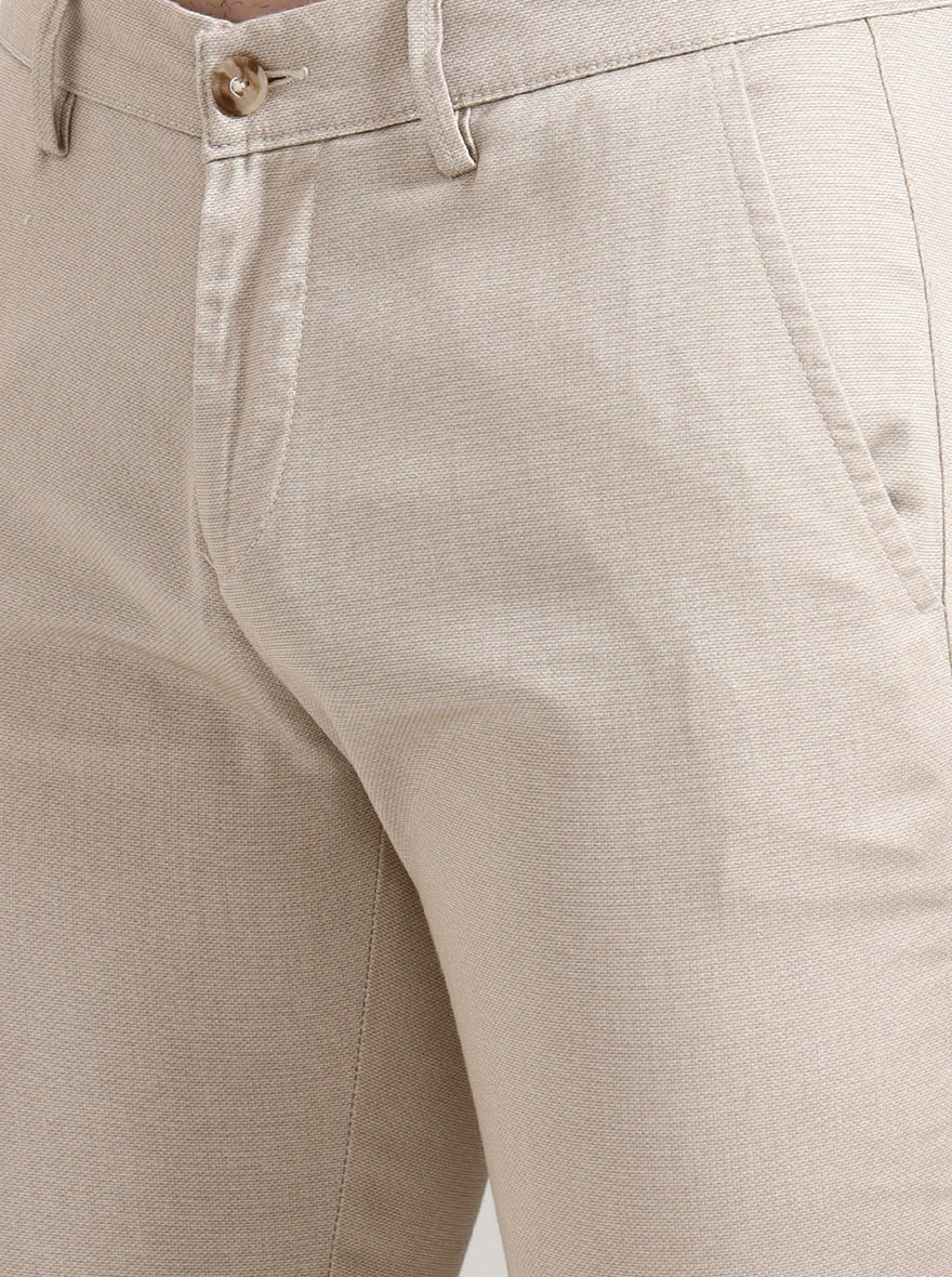 Light Khaki Printed Super Slim Fit Casual Trouser | Greenfibre
