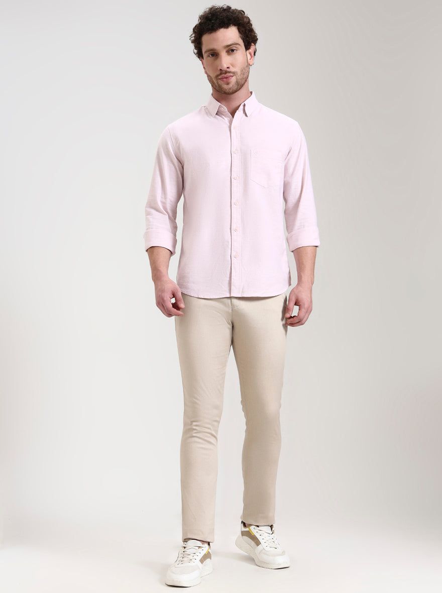 Light Khaki Printed Super Slim Fit Casual Trouser | Greenfibre