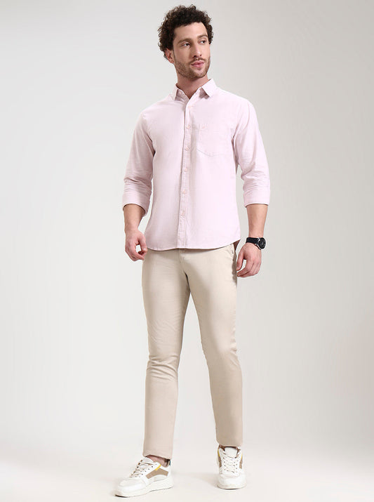 Light Khaki Printed Super Slim Fit Casual Trouser | Greenfibre