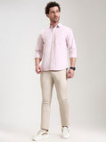 Light Khaki Printed Super Slim Fit Casual Trouser | Greenfibre