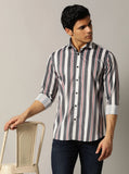 Grey Striped Slim Fit Party Wear Shirt | JB Studio
