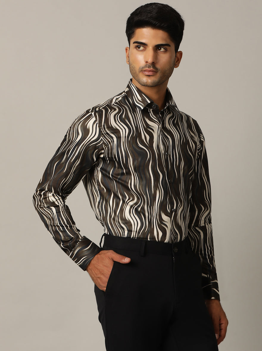 Brown Printed Slim Fit Party Wear Shirt | Wyre