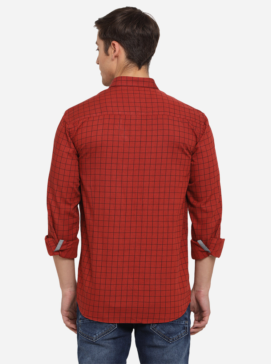 Red Checked Smart Fit Semi Casual Shirt | Greenfibre