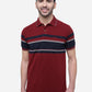 Red & Wine Striped Slim Fit Polo T-Shirt | Greenfibre