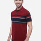 Red & Wine Striped Slim Fit Polo T-Shirt | Greenfibre