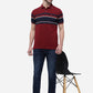 Red & Wine Striped Slim Fit Polo T-Shirt | Greenfibre