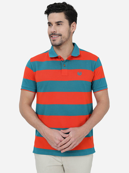 Orange & Blue Striped Slim Fit T-Shirt | Greenfibre