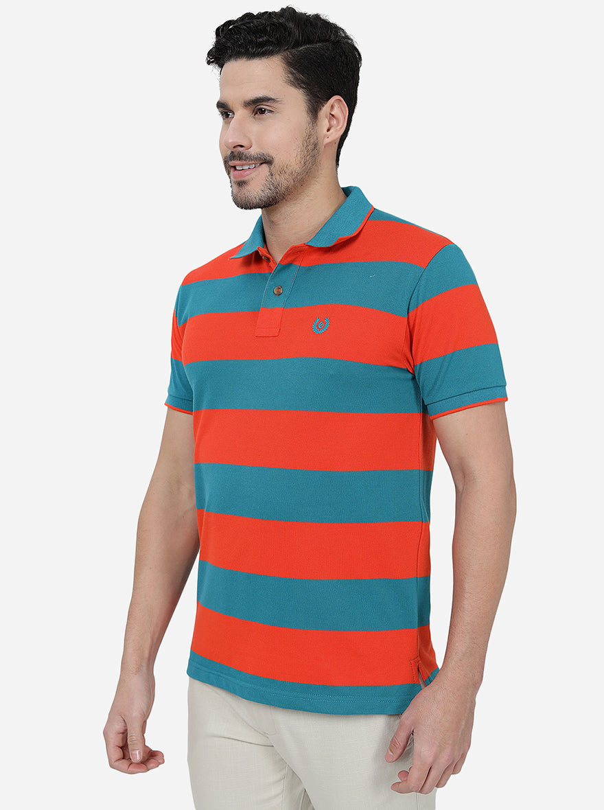 Orange & Blue Striped Slim Fit T-Shirt | Greenfibre