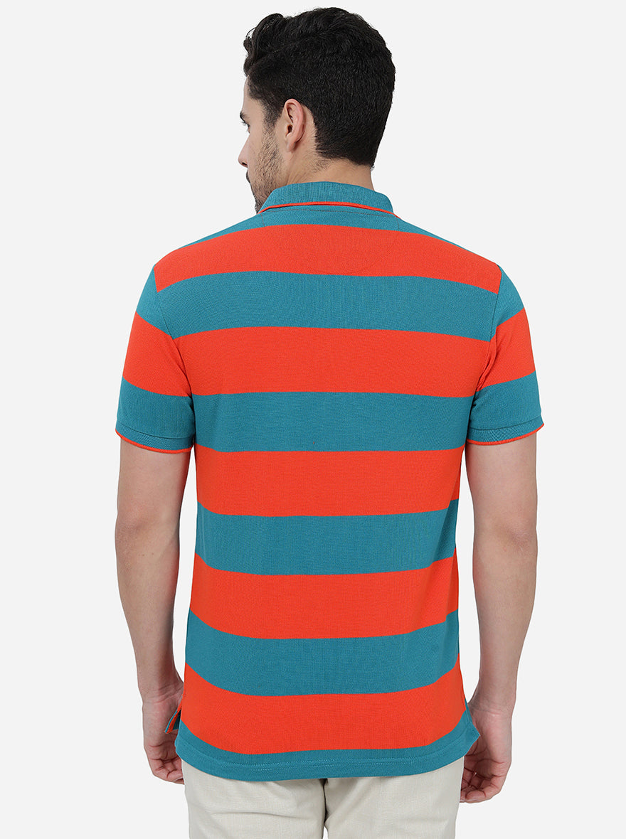 Orange & Blue Striped Slim Fit T-Shirt | Greenfibre