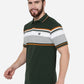 Olive Green Striped Slim Fit Polo T-Shirt | Greenfibre