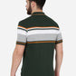 Olive Green Striped Slim Fit Polo T-Shirt | Greenfibre