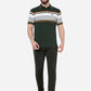 Olive Green Striped Slim Fit Polo T-Shirt | Greenfibre