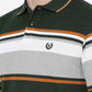 Olive Green Striped Slim Fit Polo T-Shirt | Greenfibre