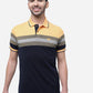 Yellow & Grey Striped Slim Fit Polo T-Shirt | Greenfibre