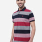 Purple & Navy Striped Slim Fit Polo T-Shirt | Greenfibre