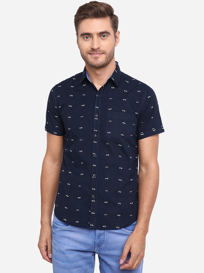 Indigo Blue Printed Slim Fit Casual Shirt | Greenfibre