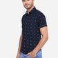 Indigo Blue Printed Slim Fit Casual Shirt | Greenfibre