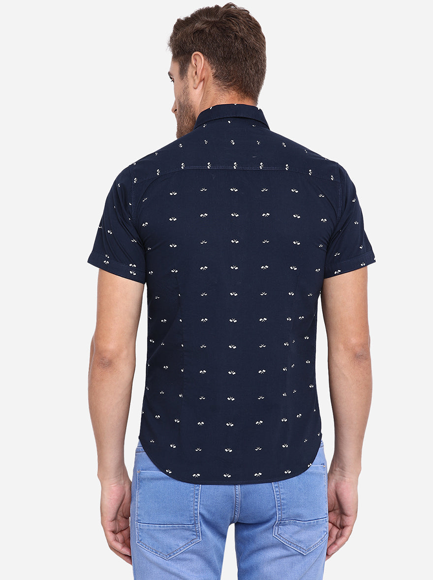 Indigo Blue Printed Slim Fit Casual Shirt | Greenfibre