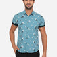 Turquoise Blue Printed Slim Fit Casual Shirt | Greenfibre