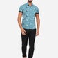 Turquoise Blue Printed Slim Fit Casual Shirt | Greenfibre