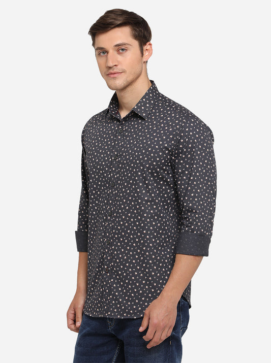 Olive Printed Slim Fit Casual Shirt | Greenfibre