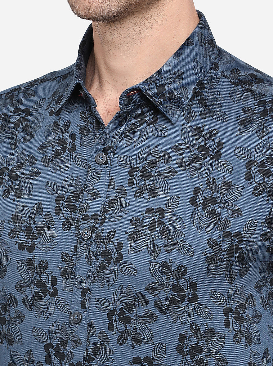 Legion Blue Printed Slim Fit Casual Shirt | Greenfibre