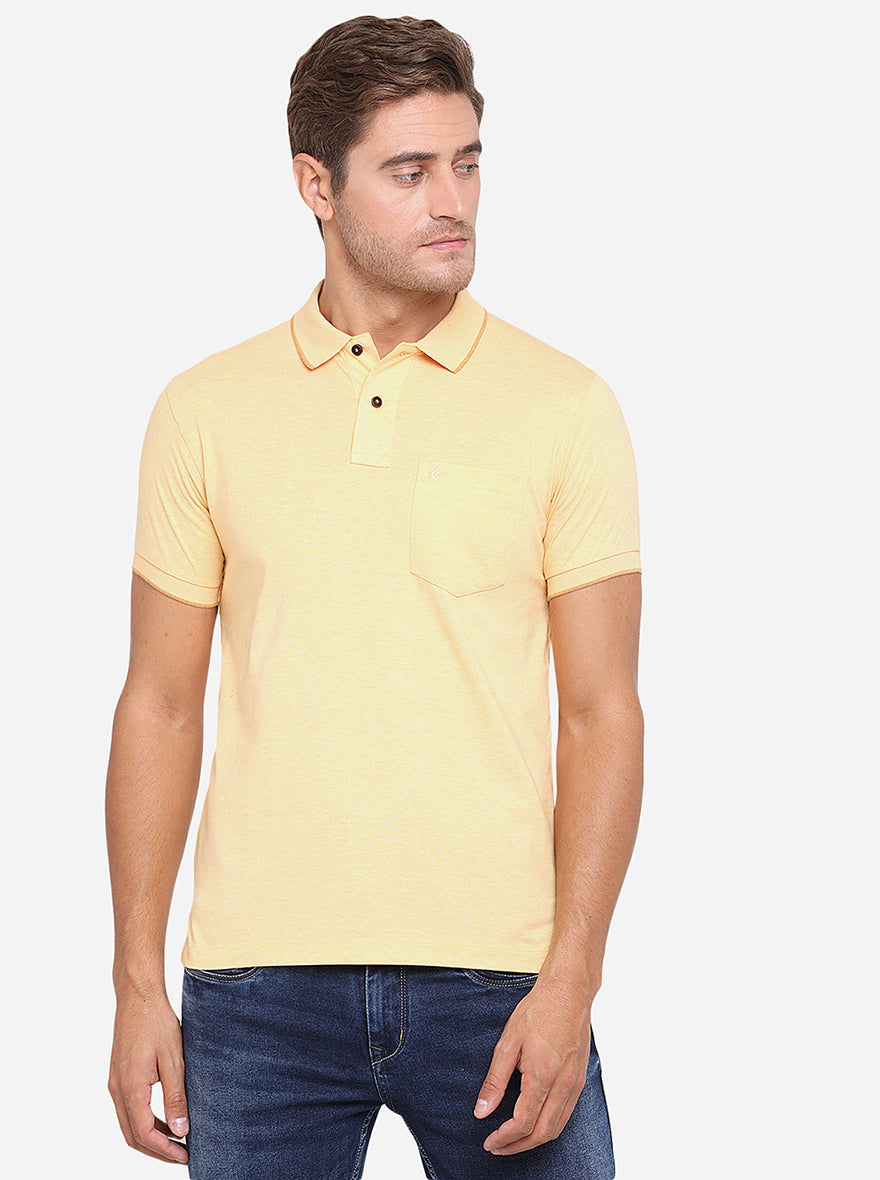 Light Yellow Solid Slim Fit Polo T-Shirt | Greenfibre