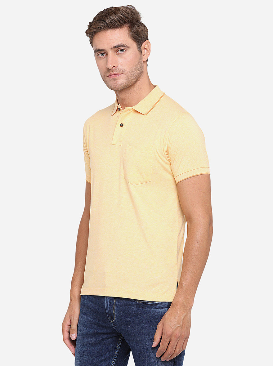 Light Yellow Solid Slim Fit Polo T-Shirt | Greenfibre