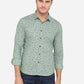 Dusty Green Printed Slim Fit Casual Shirt | Greenfibre