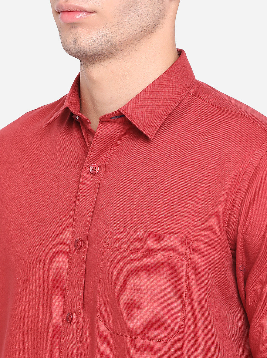 Burn Red Solid Slim Fit Casual Shirt | Greenfibre