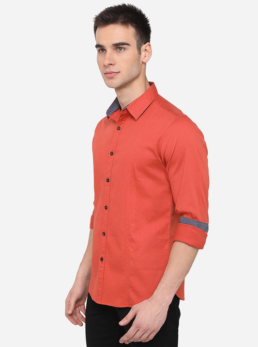 Spicy Orange Solid Slim Fit Casual Shirt | Greenfibre