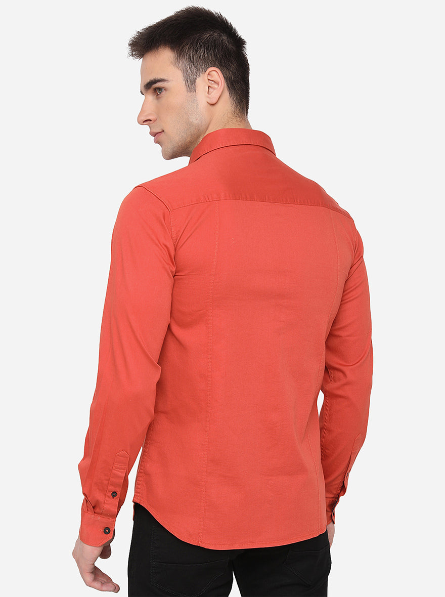 Spicy Orange Solid Slim Fit Casual Shirt | Greenfibre