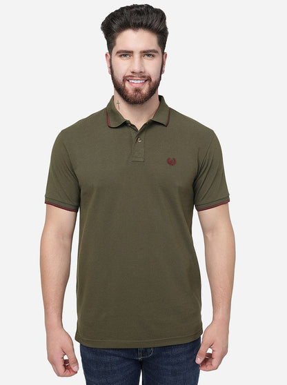 Olive Green Solid Slim Fit Polo T-Shirt | Greenfibre