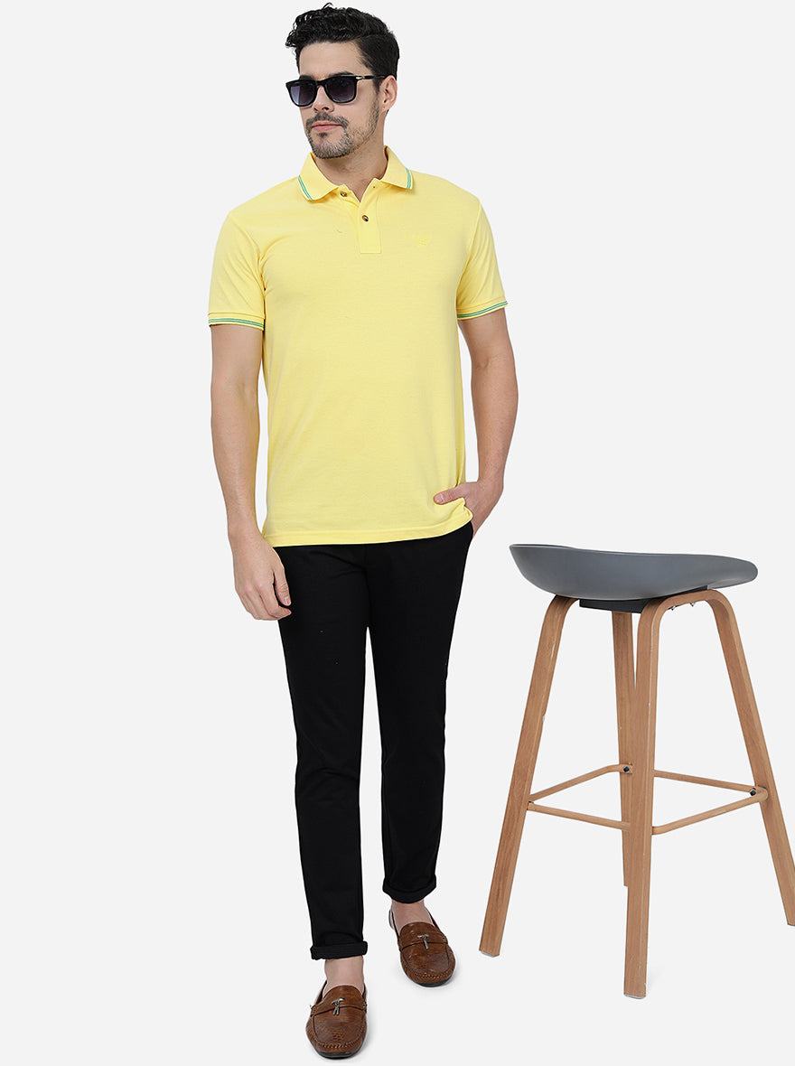 Yellow Solid Slim Fit Polo T-Shirt | Greenfibre