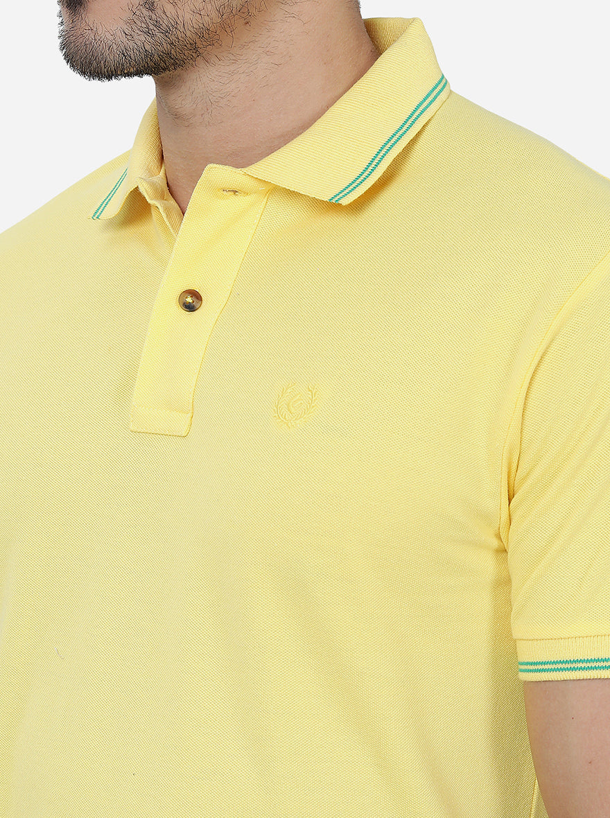 Yellow Solid Slim Fit Polo T-Shirt | Greenfibre