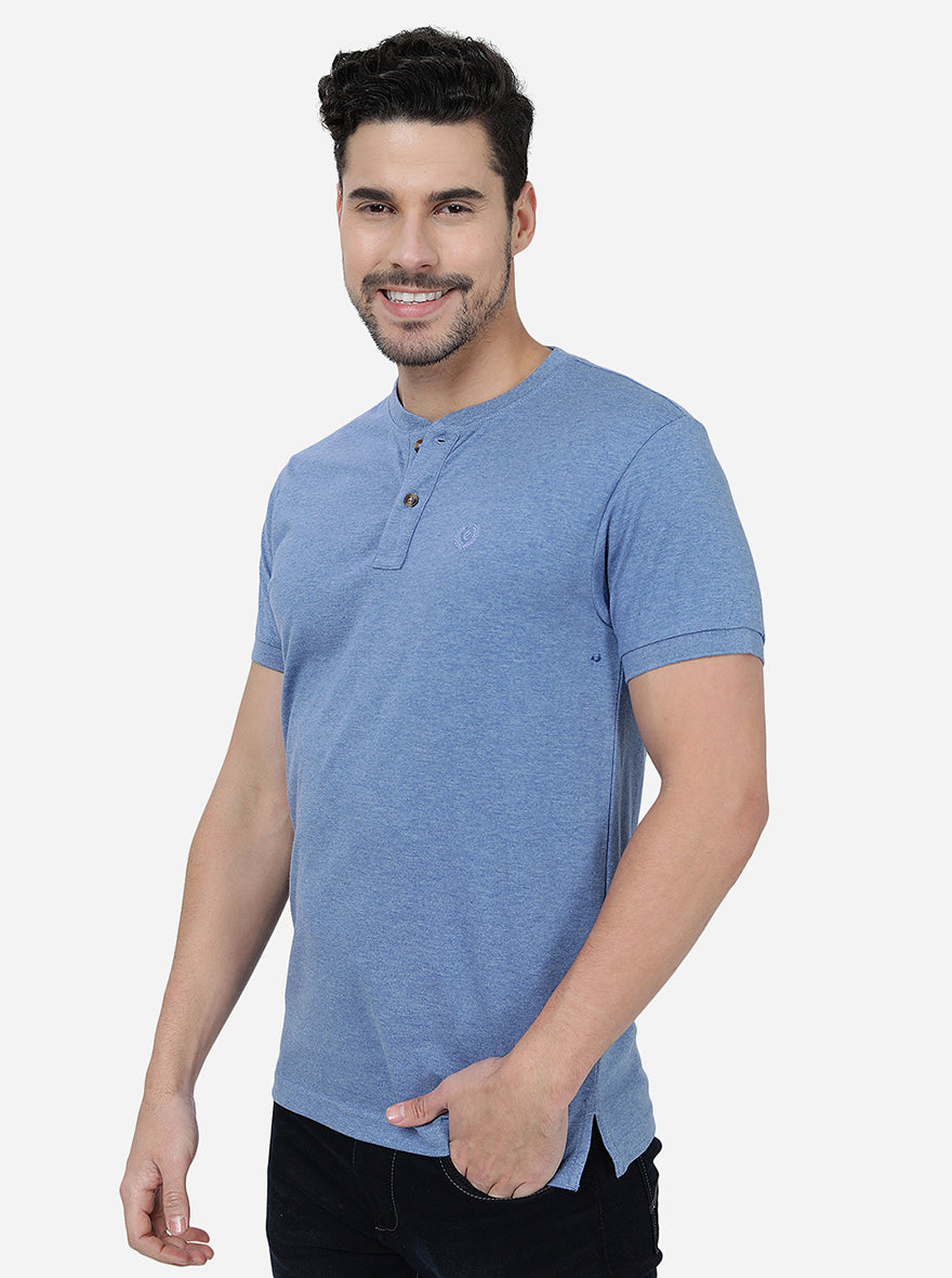 Blue Solid Slim Fit Polo T-Shirt | Greenfibre