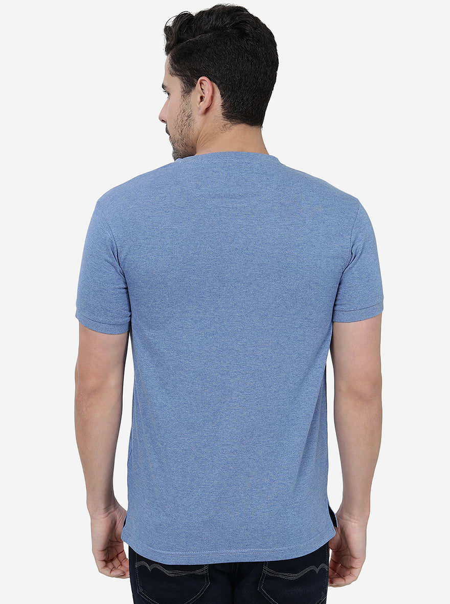 Blue Solid Slim Fit Polo T-Shirt | Greenfibre