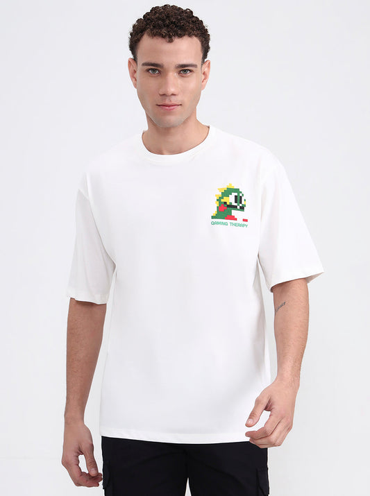 White Printed Oversize Fit T-Shirt | Greenfibre