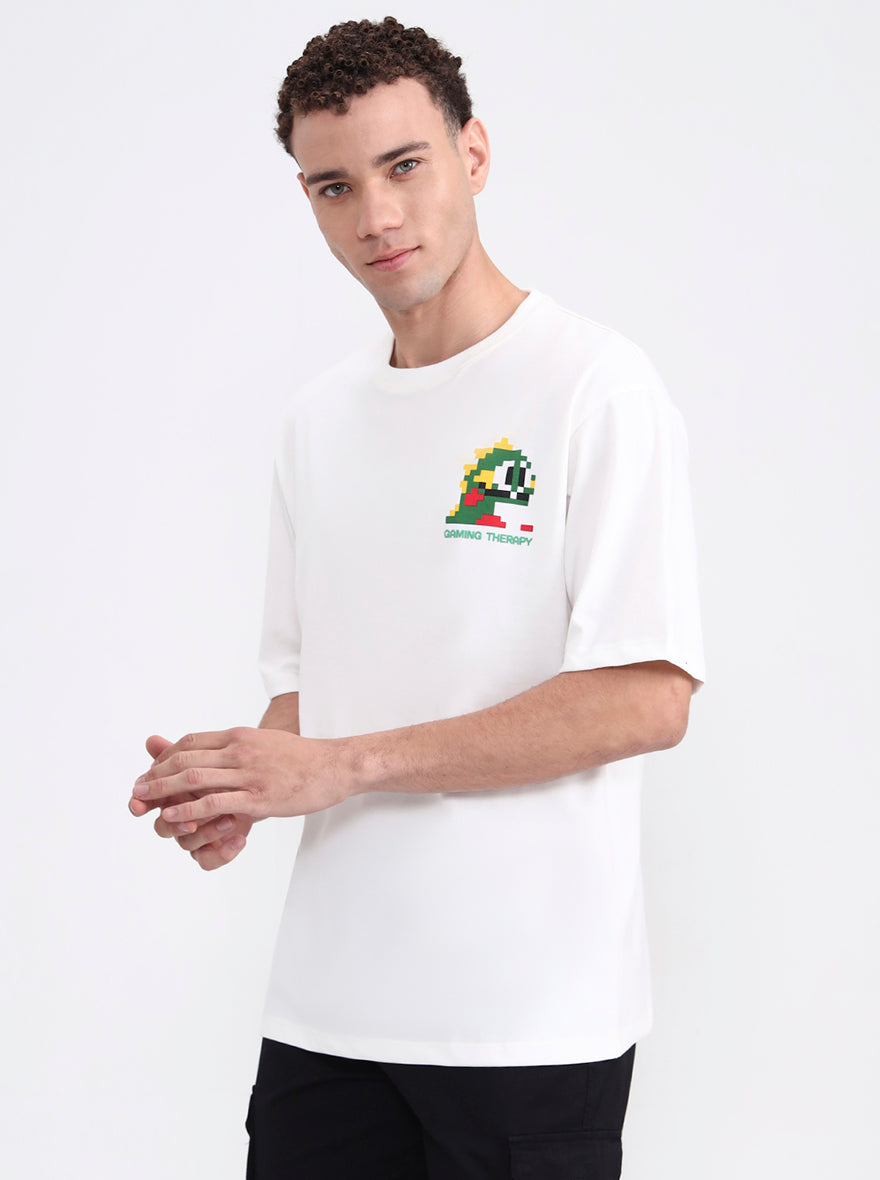 White Printed Oversize Fit T-Shirt | Greenfibre