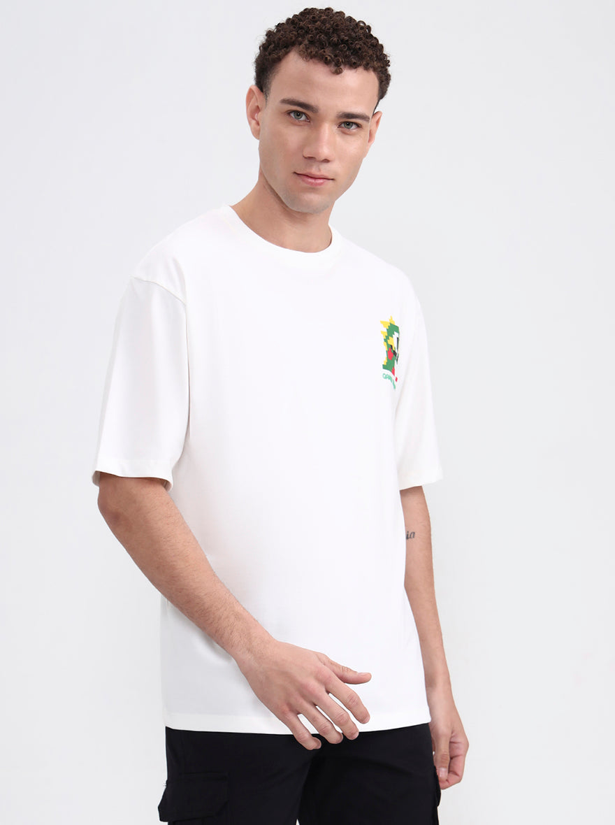 White Printed Oversize Fit T-Shirt | Greenfibre