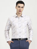 White & Beige Printed Slim Fit Party Wear Shirt | Greenfibre
